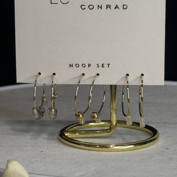 LC Lauren Conrad 3 pairs Gold Tone Mini Hoops Gold Bead and Crystal - Picture 6 of 7